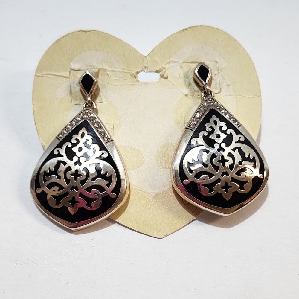 Brighton black enamel‎ and crystal large statement earrings